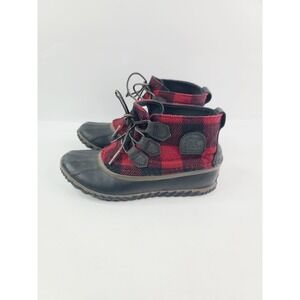 Sorel Women's Waterproof Red Plaid Boots, Size 7, Black/Red